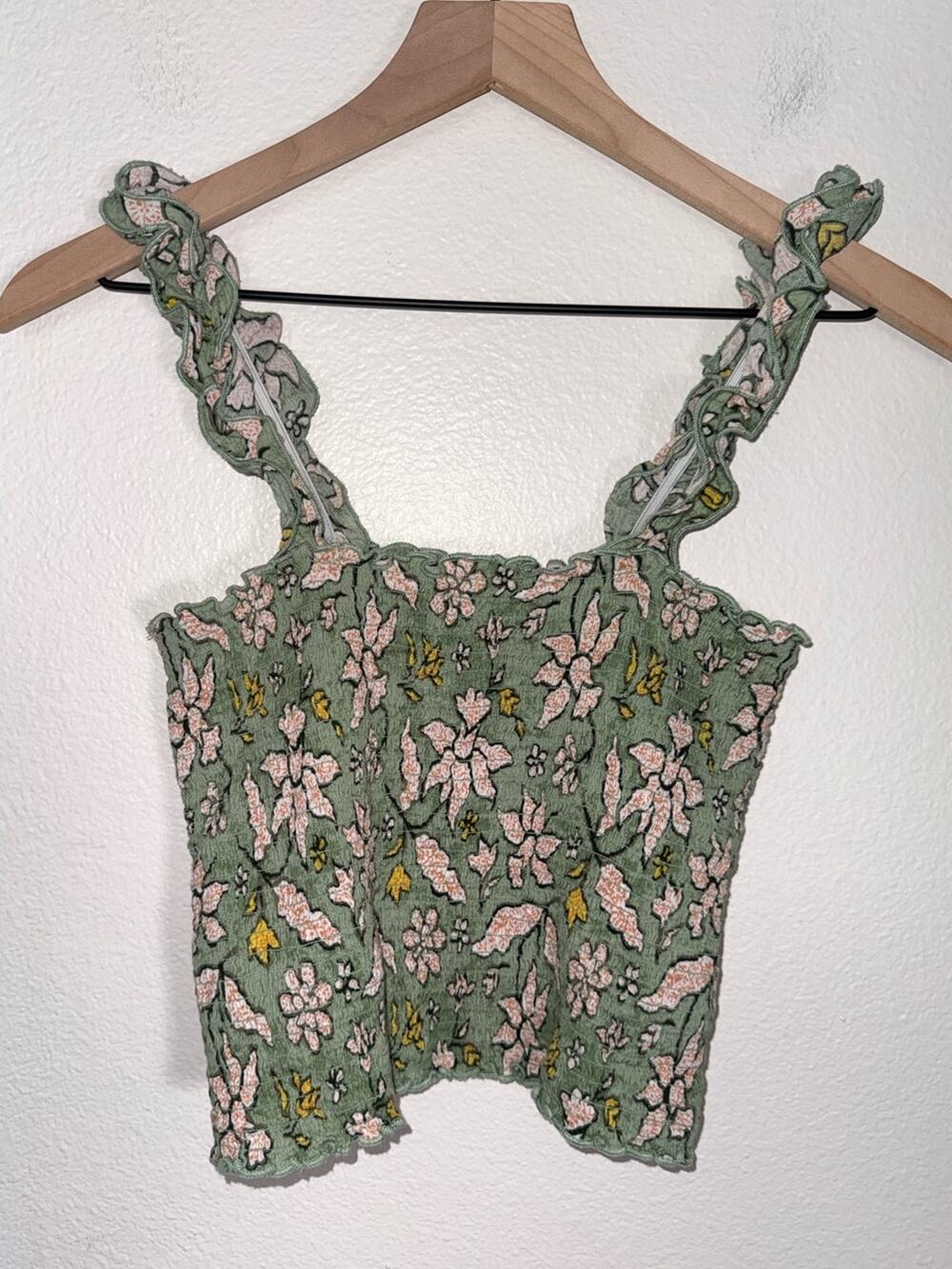 AERIE floral print cropped ruffle sleeve Multicolor Smocked Women’s Top S